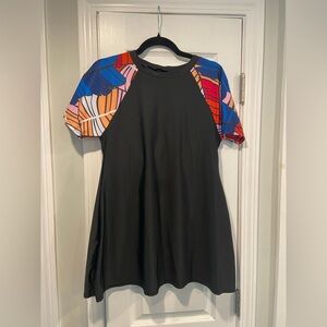 Black Colorblock Short Sleeve Crew Neck Swim Dress Size 1XL Modest Bralette
